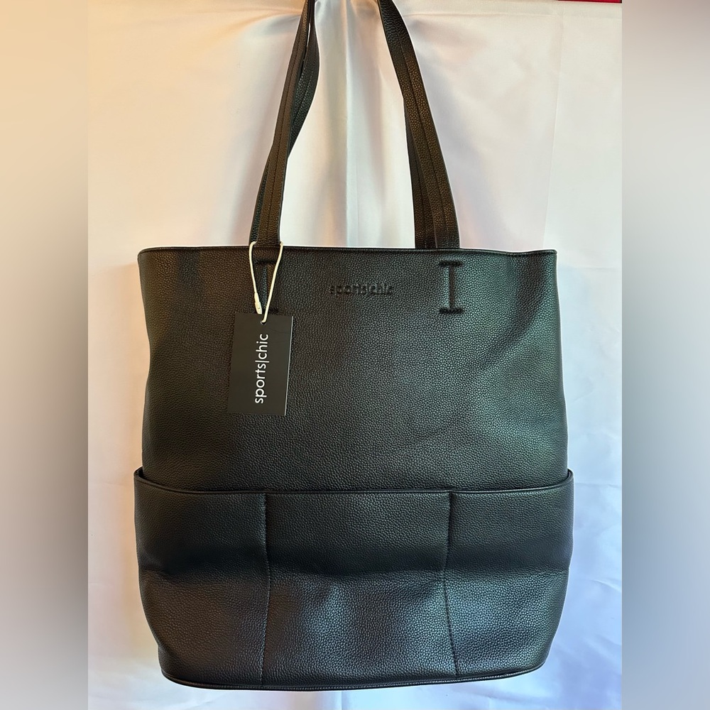 SportsChic premium black vegan leather tote bag - Hot pink interior-NWT-